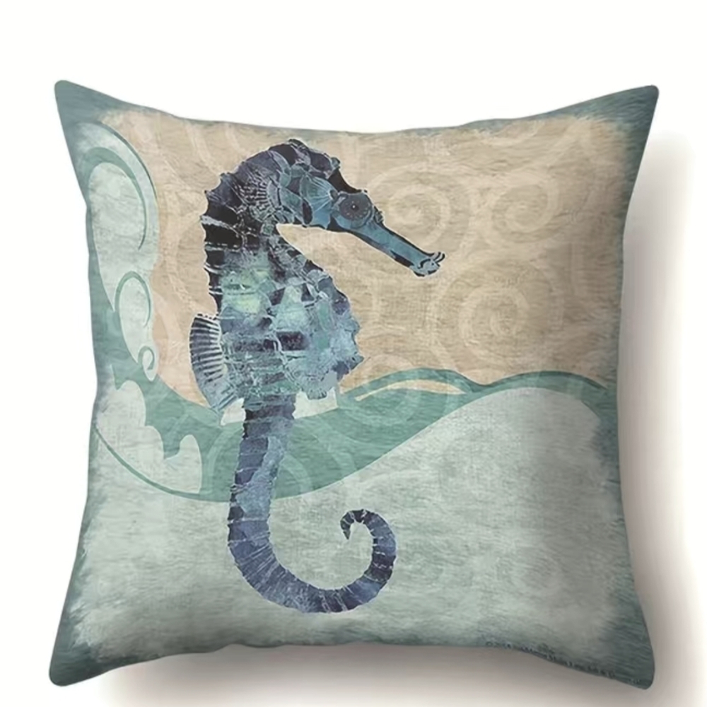 New 1pc Seahorse Marine Life Cushion Cover, Soft Pillow Case, T1MIS